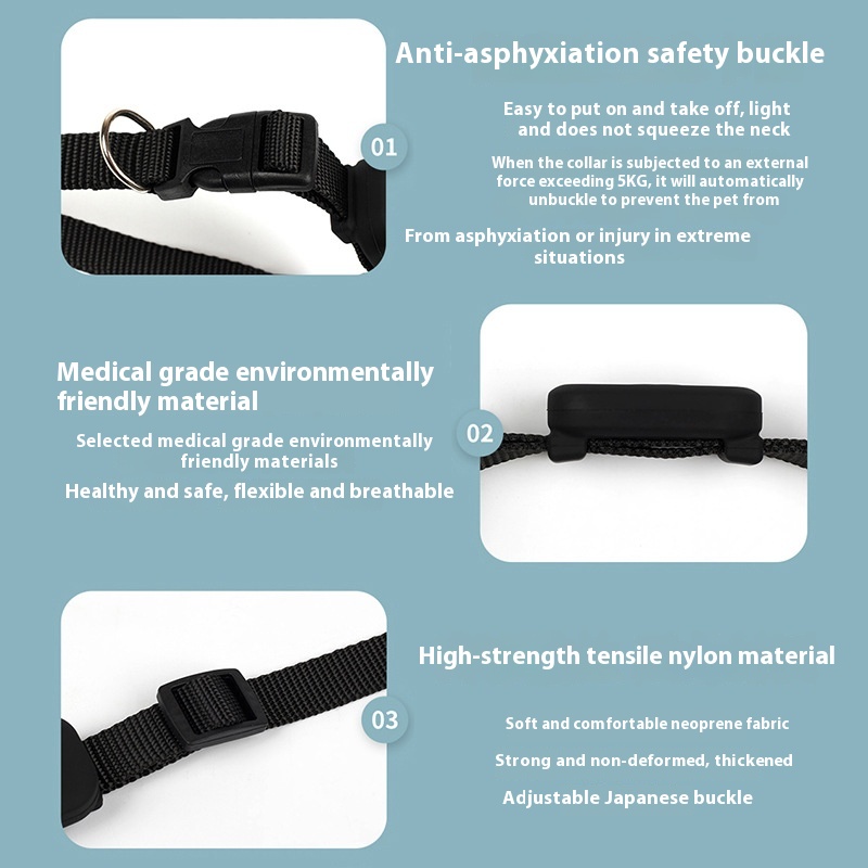 Detail of the anti-asphyxiation buckle and nylon strap